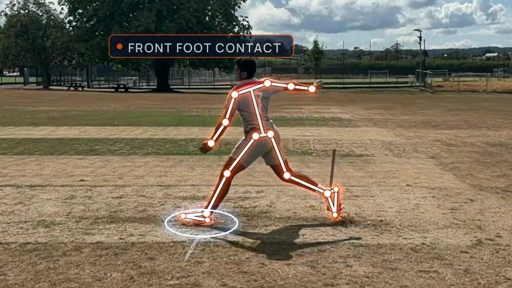 Bowler at front foot contact with the tracked skeleton